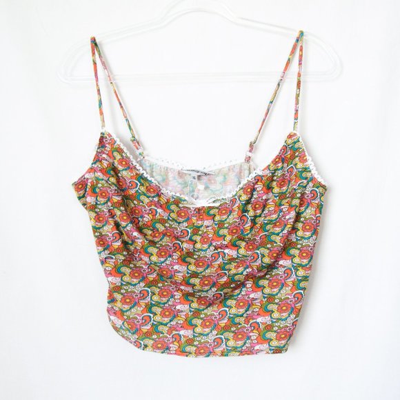 HER PONY THE LABEL Fantasia Cami Top Multicolor Retro Printed Cropped Tank NWT! - Picture 1 of 8